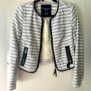 Striped blazer with leather trim